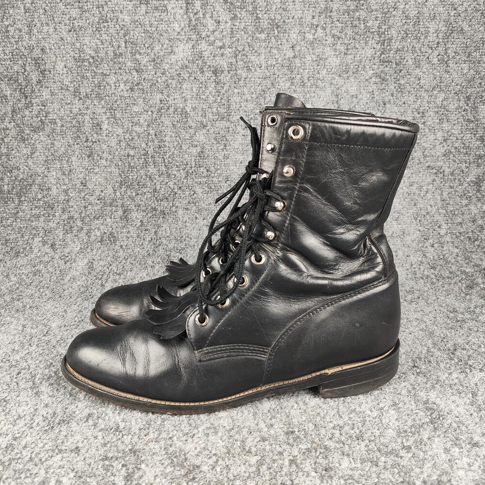 Vintage Justin Boots Womens Size 8 Black Leather Lace Up Western L0506